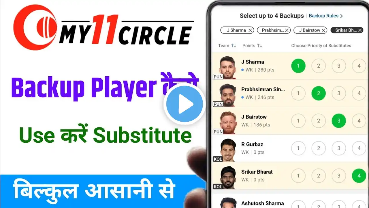 My 11 Circle backup player kaise use kare | My 11 Circle Substitute kaise use kare