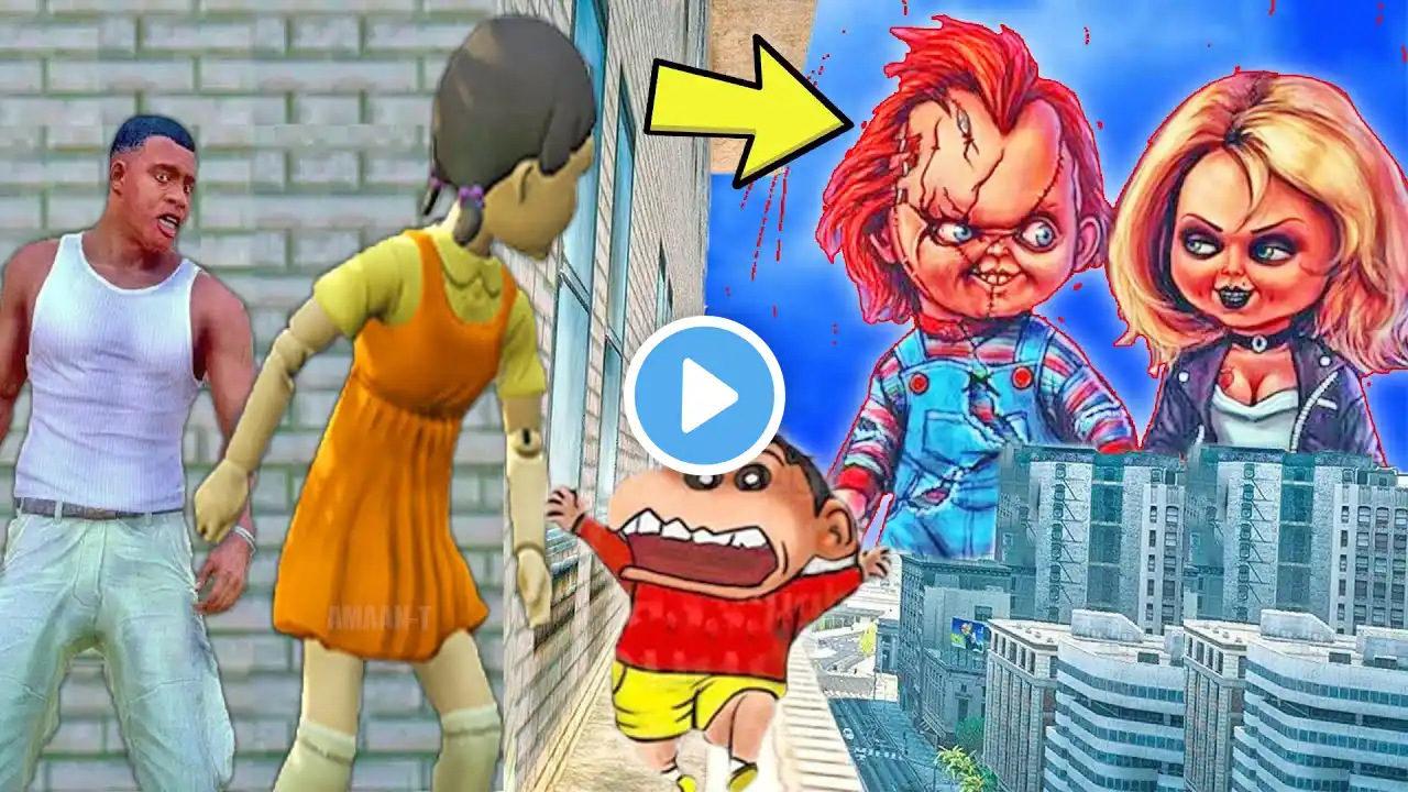 Franklin and Shinchan & Pinchan play HIDE AND KILL with Squid Game Doll In GTA 5