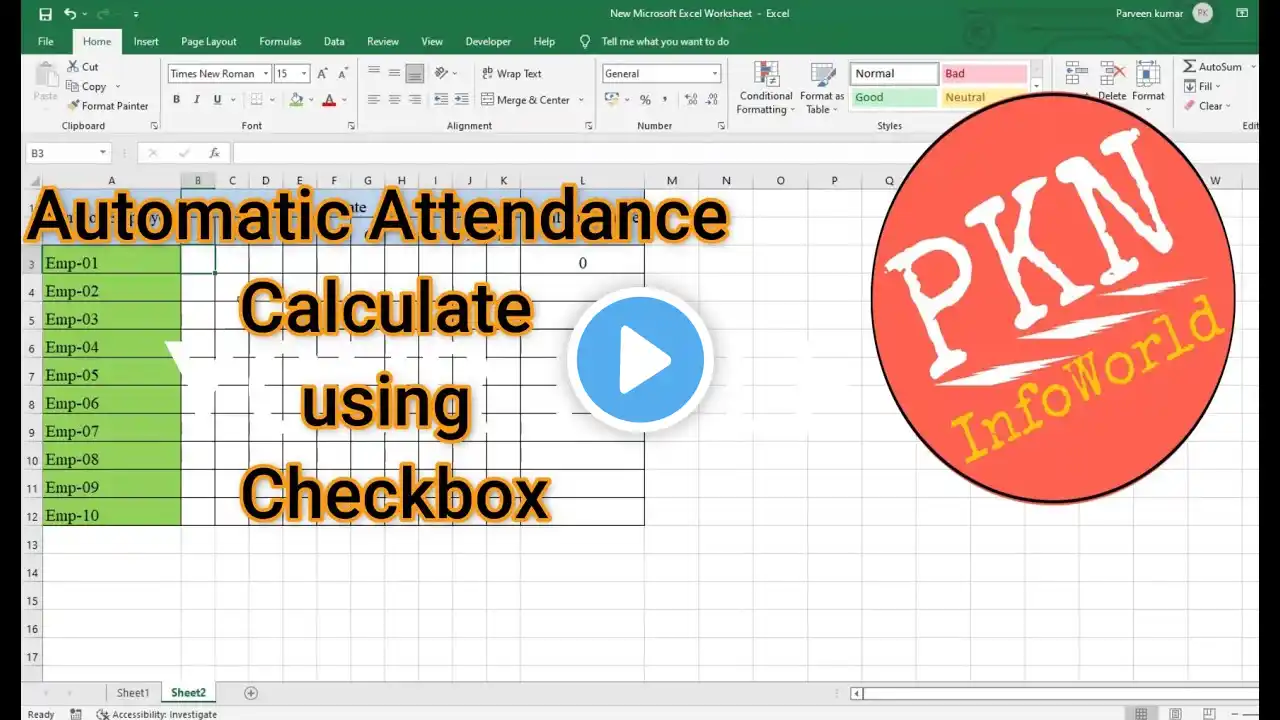 How to Calculate Attendance Automatic in Excel using Checkbox (Excel Tips) ||