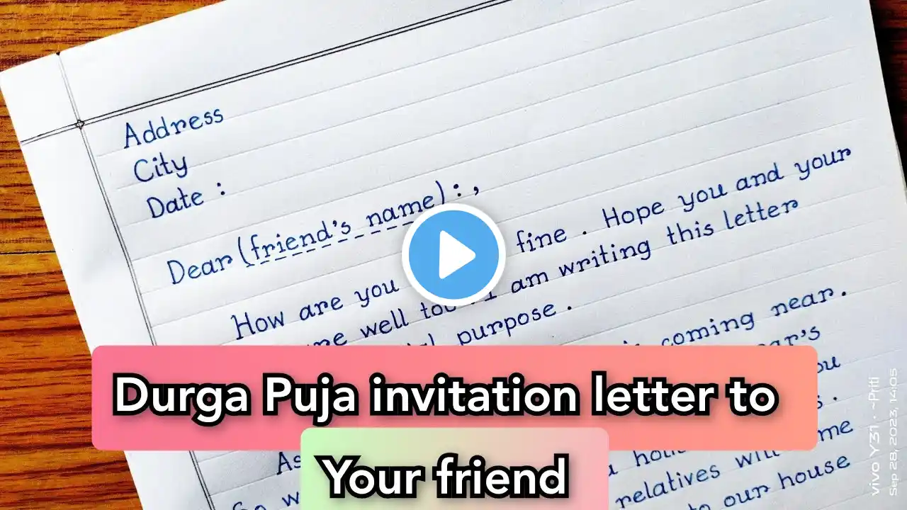 Durga Puja Invitation Letter to Your Friend in English ।। Write a Letter to Your Friend