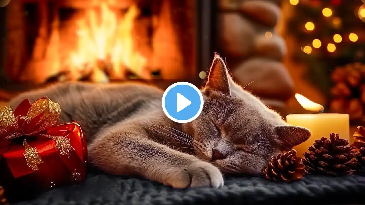 Sleepy Cat Piano Music - Cozy Room With Purring Cat and Fireplace🔥ASMR Sounds for Sleeping