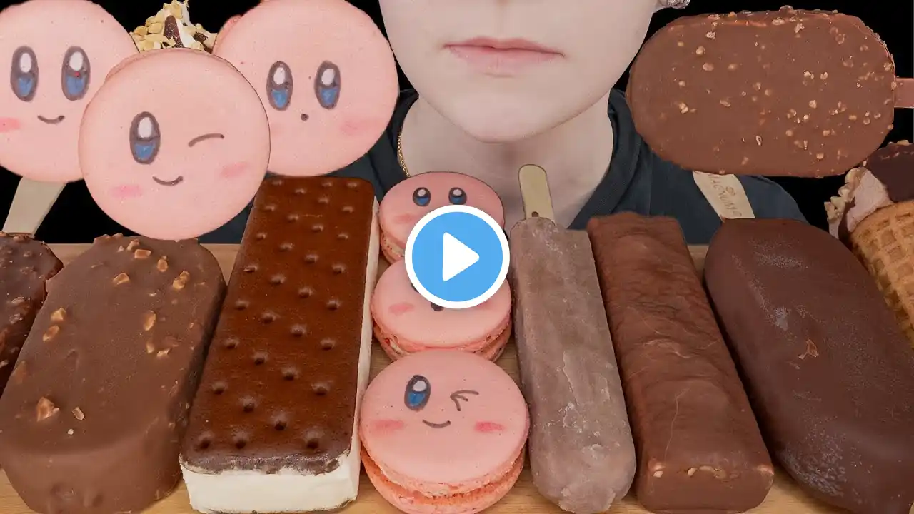 ASMR Chocolate Ice Cream & Kirby Macaron Cookies *Snickers, Haagen-Dazs, Klondike, Magnum