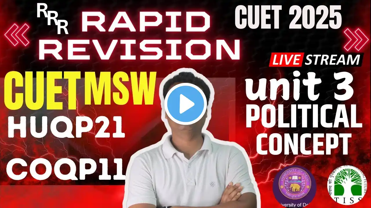 HUQP21 : RAPID REVISION |  HUQP21 cuet pg social work preparation | UNIT 3 POLITICAL CONCEPT