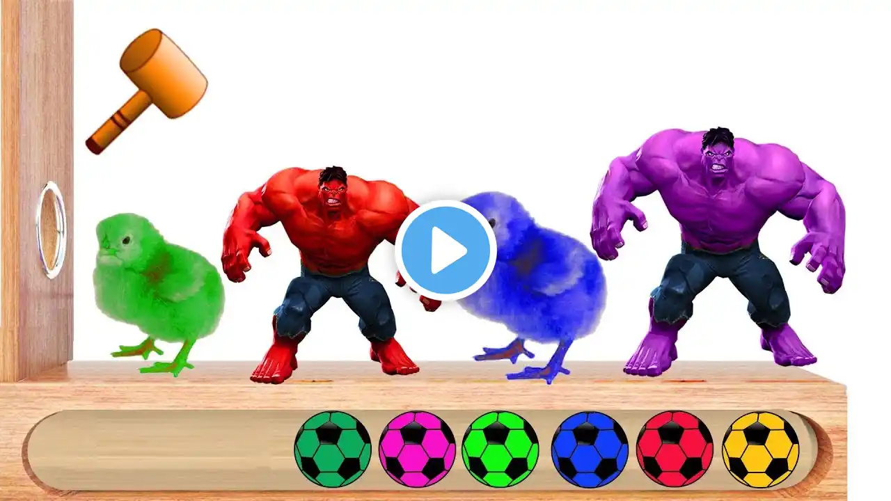 Learn Colors With Hulk and Chicks Surprise Soccer Balls - Wooden face Hammer for Children Toddlers