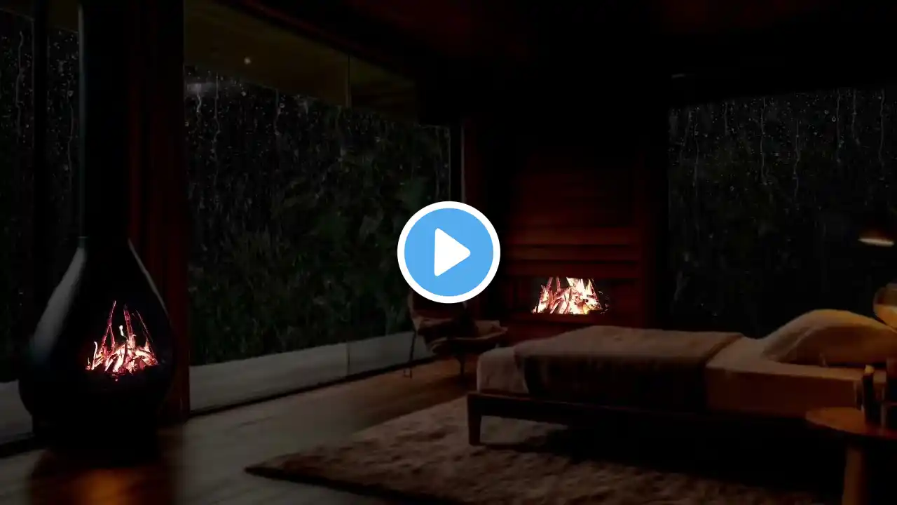 Forest Rain and Cozy Fireplace Sounds 🔥 Perfect Ambience for Sleep, Stud