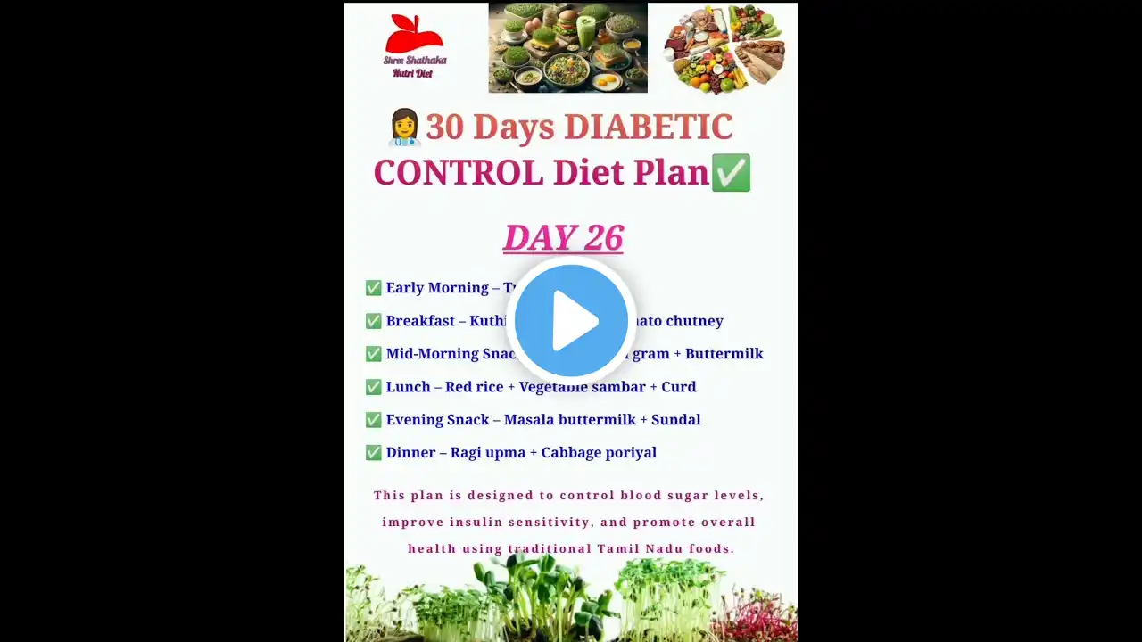 ✅30 Days DIABETIC control diet plan💥(DAY- 26 📃)🌟||#ShreeShathaka_NutriDiet #Diet #reels #day26