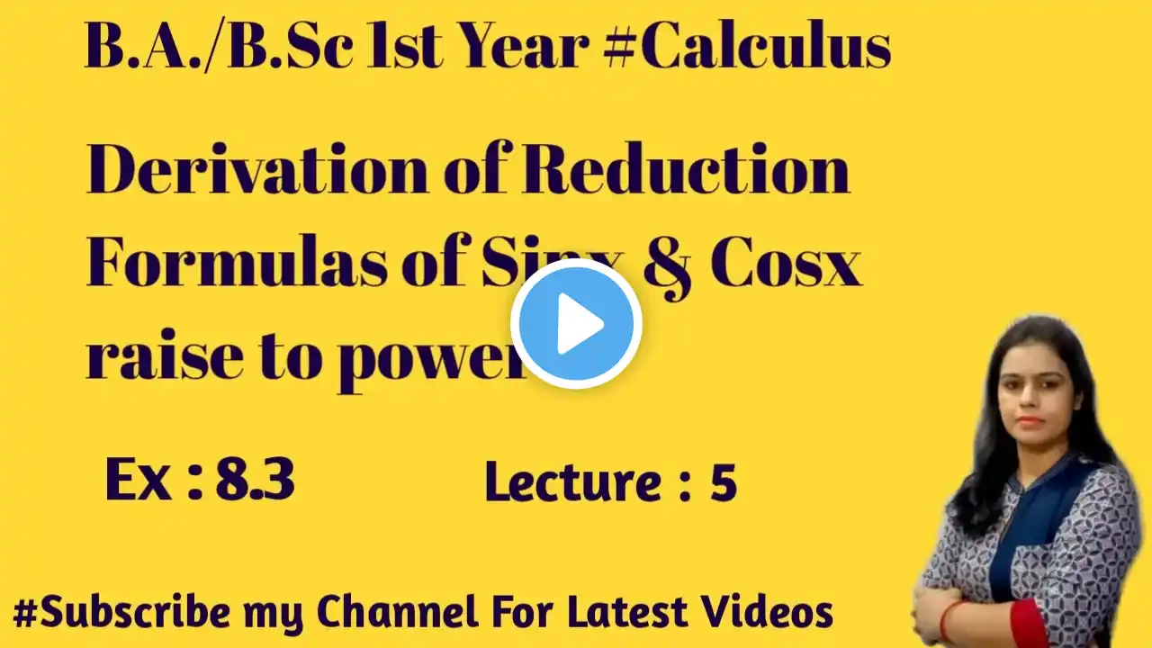 #Reduction_Formula #Exercise_8_3 Derivation of Reduction Formula #Calculus  B.A./B.Sc 1st year