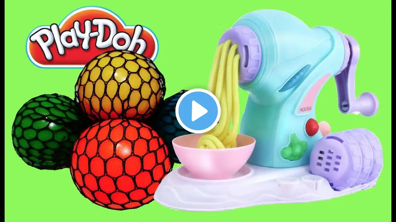 Learn Colors Play Doh Pasta Machine Squishy Mesh Balls Rainbow Spaghetti Making with Nursery Rhymes