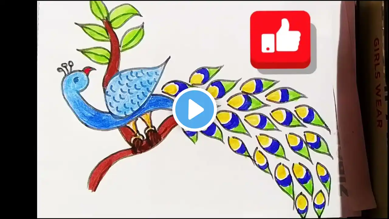 आसानी से मोर 🦚का चित्र बनाए। easy to drow peacock.🧿🎶🖍️🖌️.@ishikapatelartandcraft🧿🙏