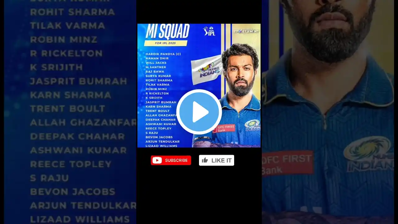 Mumbai Indians 2025 Squad Revealed! π₯π#shorts #shortsfeed #youtubeshorts #ytstudio #mumbaiindians