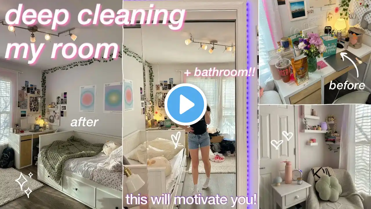 DEEP CLEANING & ORGANIZING MY ROOM: declutter, spring cleaning, decor haul & bathroom! (took 2 days)