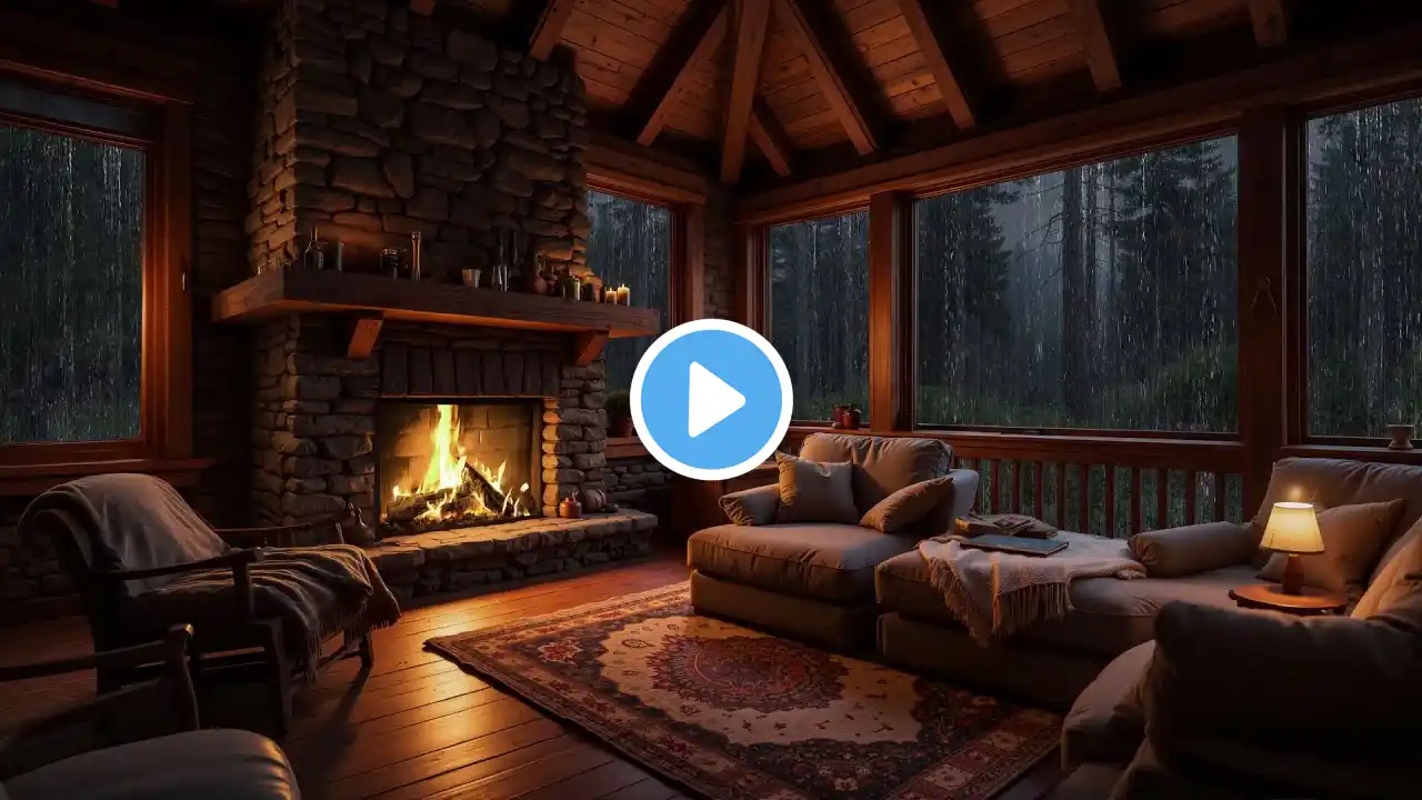 Cabin with Fireplace and Relaxing Rain in the Forest - Relieve Sleep Disorders & Insomnia Symptoms