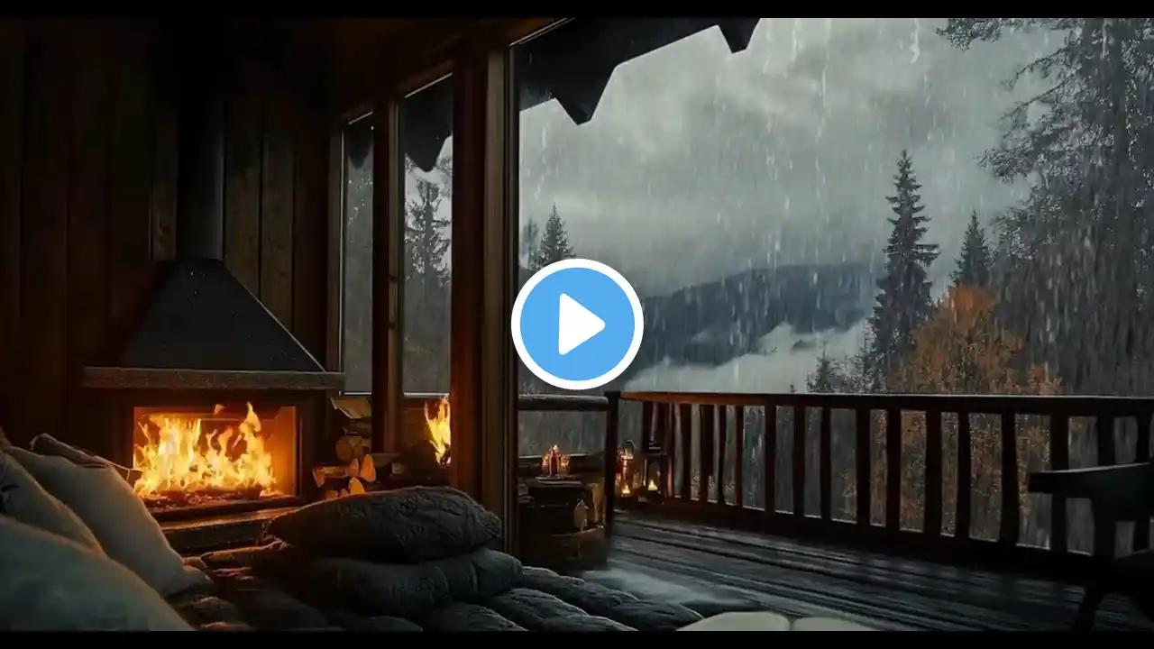 Cozy Bedroom Rain Ambience⛈️ Winter Rain Sounds for Sleeping Crackling Fireplace for Deep Sleep😴