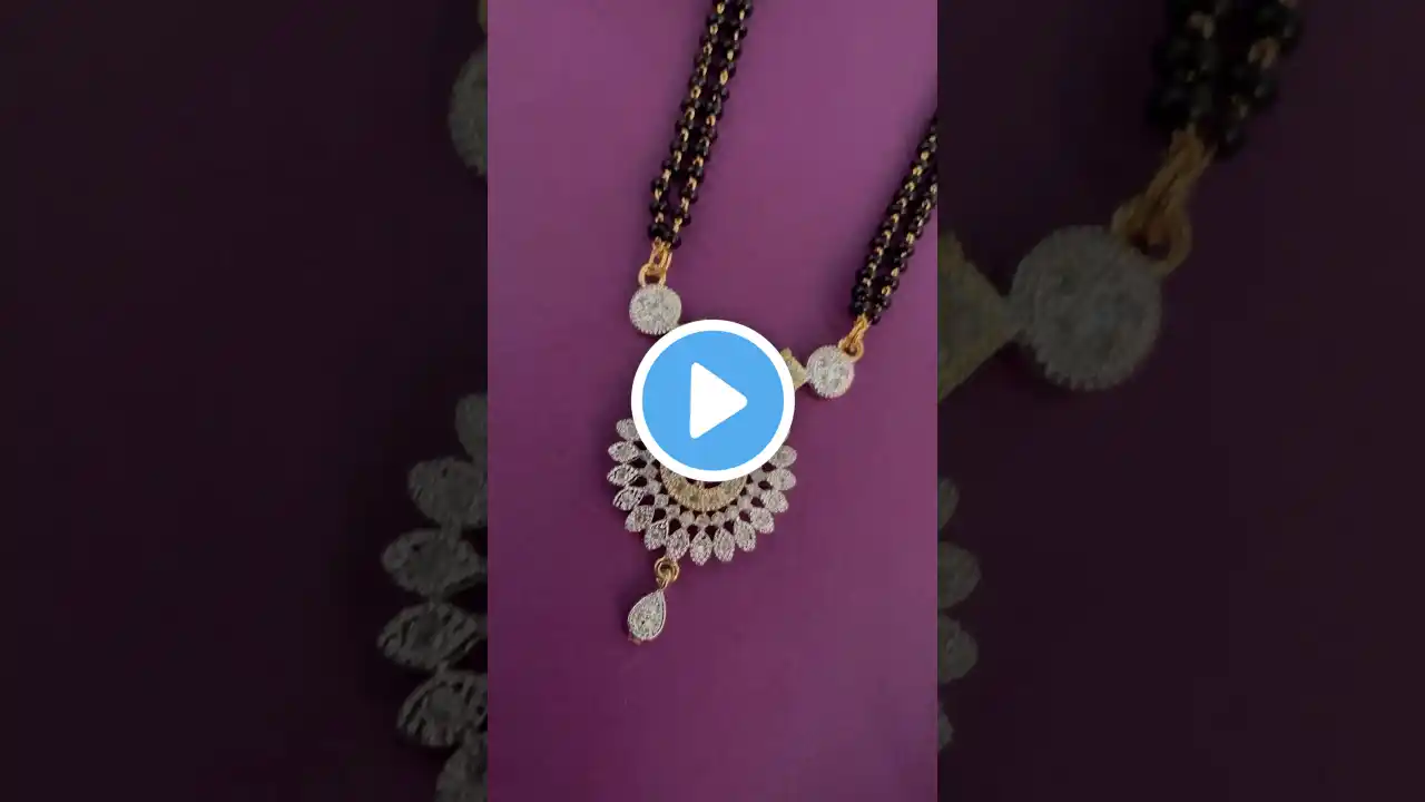 WHATSAPP +919322219437 TO ORDER- Long Gold Plated Latest AD Floral Pendant Mangalsutra & Earrings