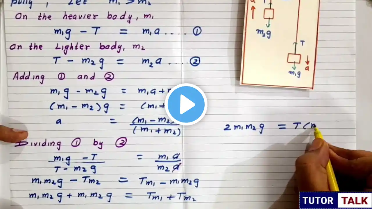 Derivation of Connected Motion | Pulley Tension and Acceleration Derivation | Class 11 Physics