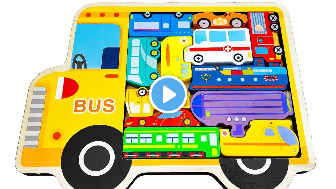 Learn Vehicles, Fire Truck, Train, Bus with Activity Puzzle | Preschool Toddler Toy Learning Video