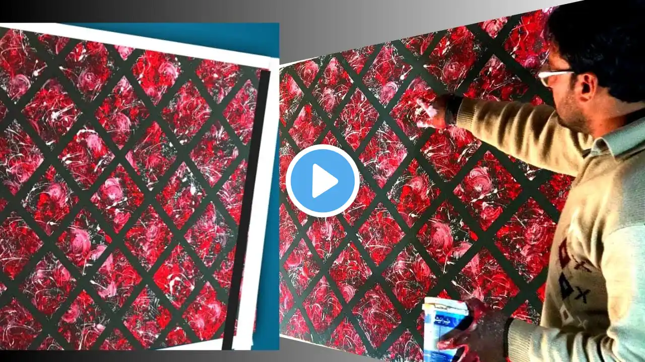 3D Wall Painting Design | unique Red & Black Texture | Latest Wall Art 2025 | Om paint and tech