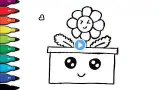 Let's Draw and Paint Cute  Flowerpot Easily Together | Painting, Coloring for Toddlers & Beginner