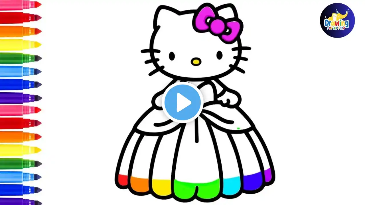 Cute Hello Kitty Rainbow Princess🌈🐱👑Drawing Coloring & Painting for Kids & Toddlers‪@dibujos-felices‬