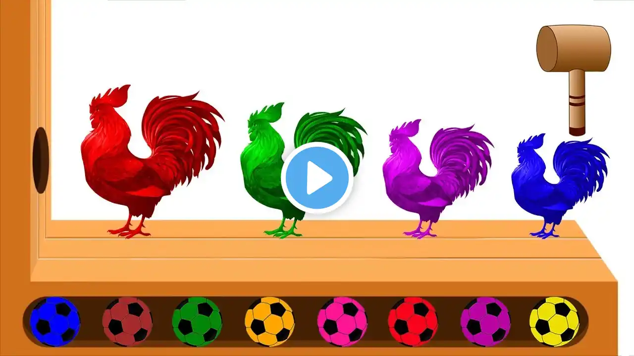 Learn Colors With Animal Roosted Finger Family Wooden Face Hammer Xylophone Soccer Balls For Kids
