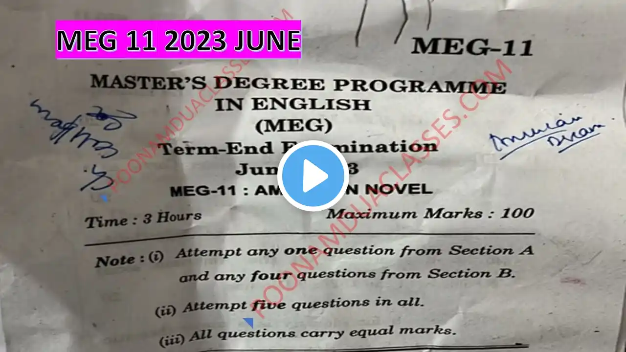 MEG 11 AMERICAN NOVEL Question Paper 2023 June IGNOU MA ENGLISH