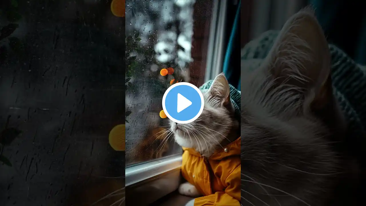 Rain Sounds for Sleep: Cat Watching the Raindrops Hit the Glass #rain #rainsounds #catshorts #cat
