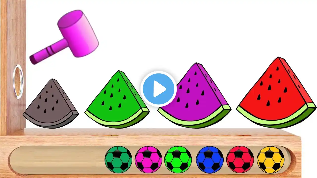 Learn Colors with watermelon Soccer Balls Wooden Face Hammer Xylophone Soccer Balls For Kids