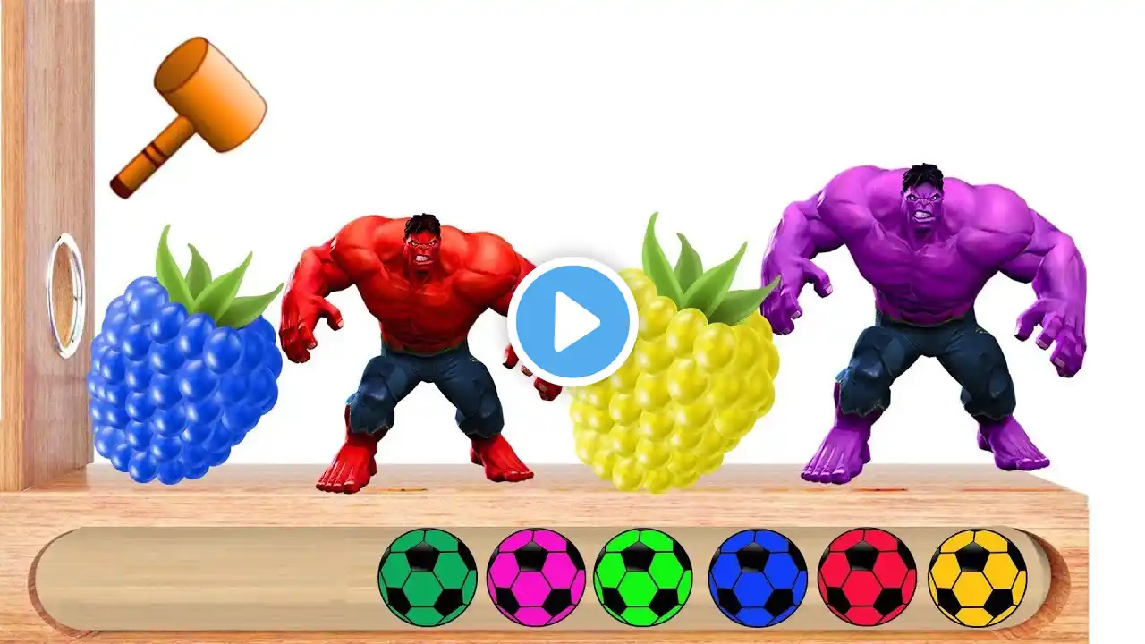 LEARN COLORS WITH HULK AND RASBERRY SOCCER BALLS WOODEN FACE HAMMER XYLOPHONE SOCCER BALLS FOR KIDS