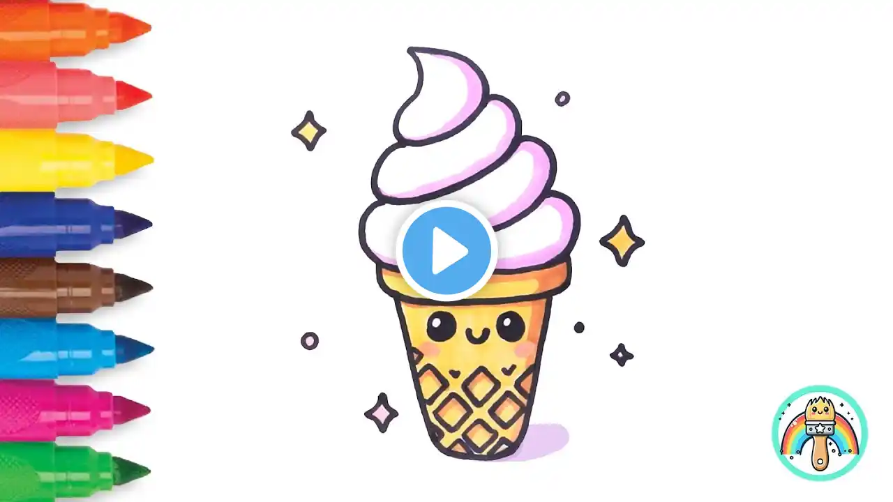 Cute Ice Cream | Easy Drawing & Coloring for Kids & Toddlers