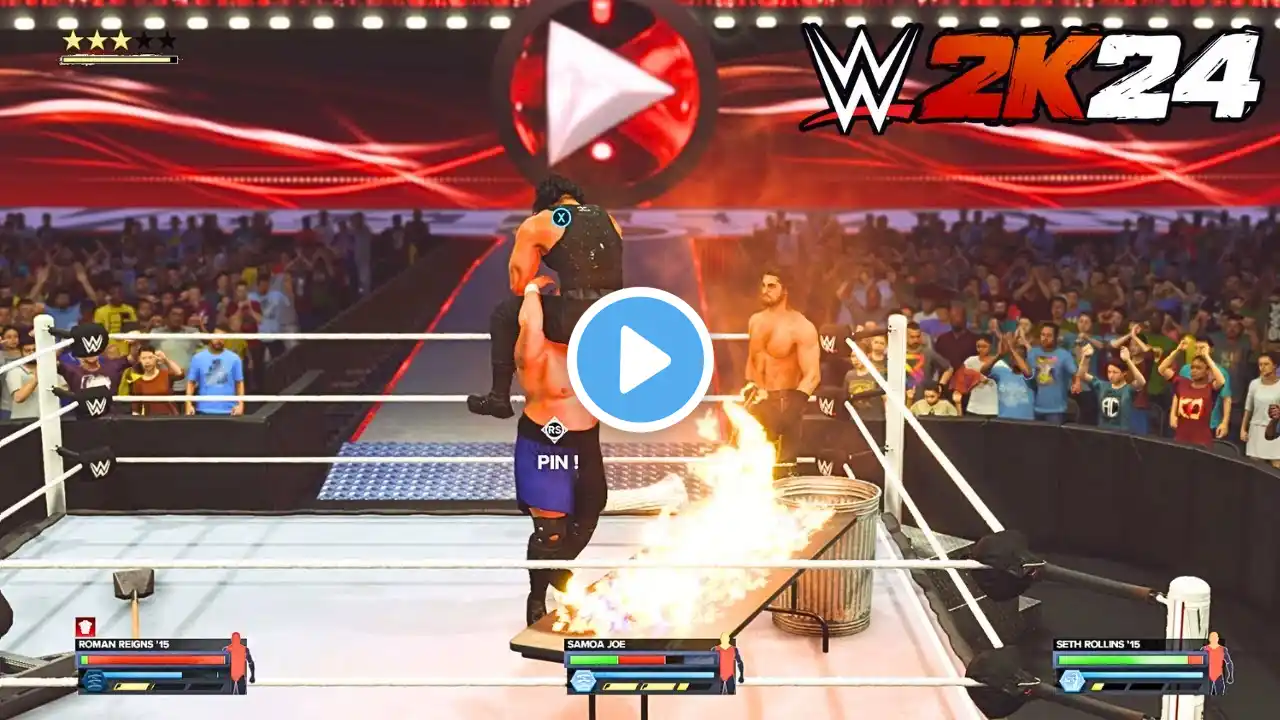 WWE 2K24 - Samoa Joe vs. Roman Reigns vs. Seth Rollins (Ramp Camera / Classic HCTP Camera)