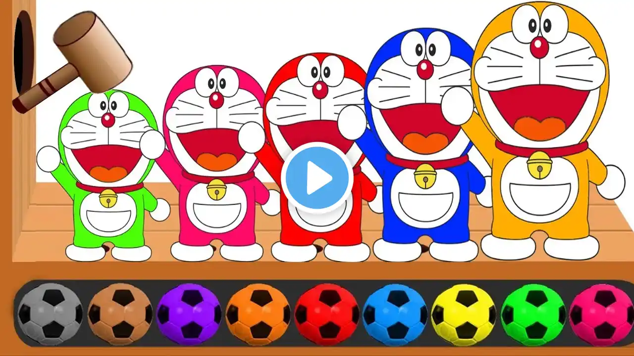 Learn Colors with Doraemon Soccer Balls, Wooden Hammer Xylophone, Colours For Kids