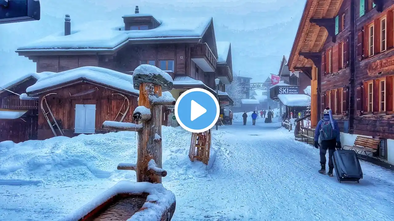 Snowfall in Switzerland countryside - Relaxing snowy walk in most beautiful Swiss villages