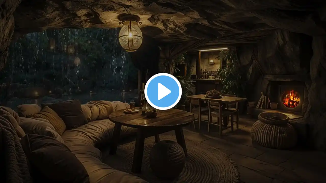 Cave Ambience for Sleep 🌧️ Rainfall & Fireplace Crackles to Calm Your Mind