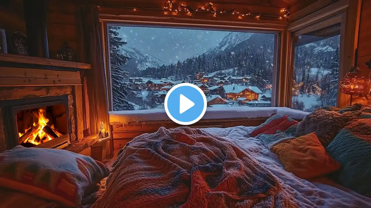 Soothing Snowfall and Fireplace Sounds for Sleep: Winter Cabin Ambience for Insomnia