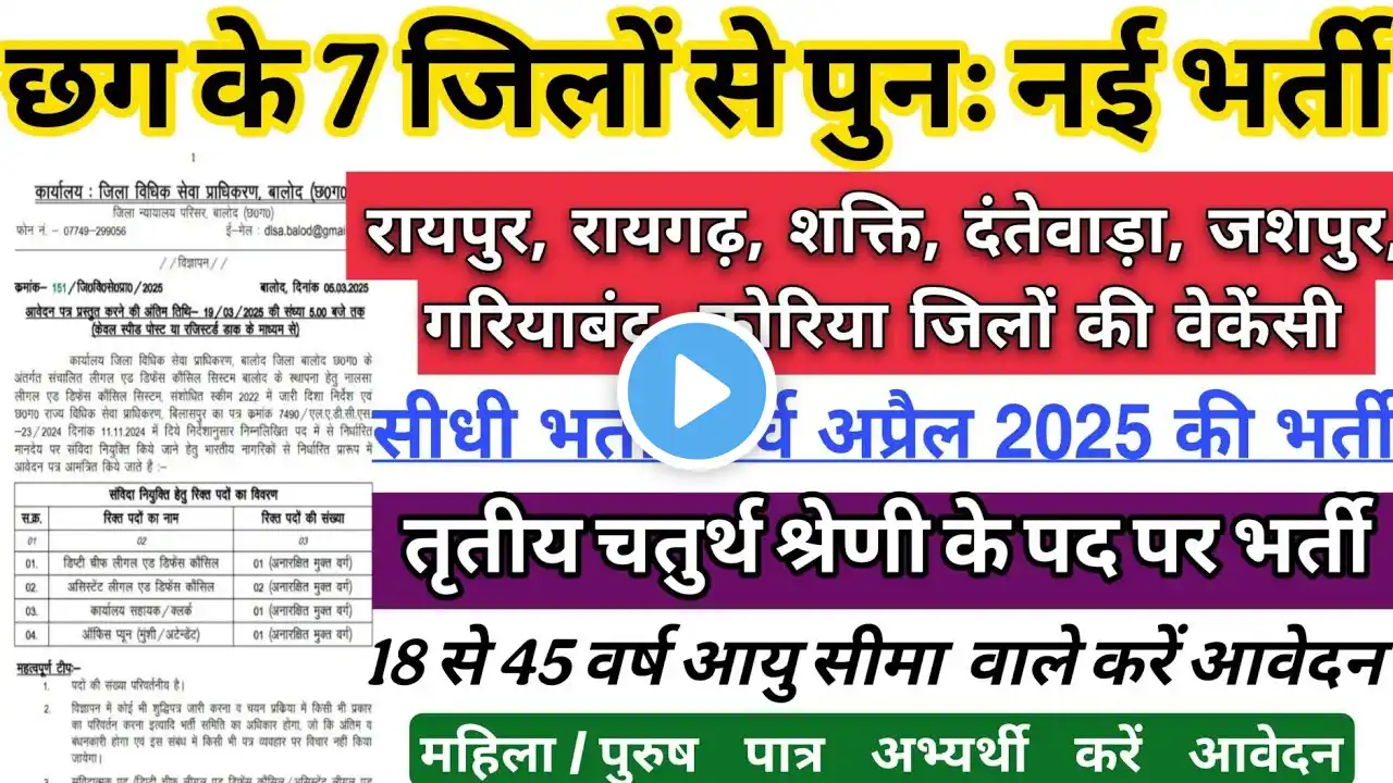 🔥छग के 7 जिलों में पुनः नई वेकेंसी 2025/CG Govt Job Vacancy 2025/CG VACANCY 2025/Government job 2025