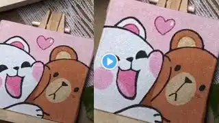 😱 Cute mini Canvas painting 🎨 //cute teddy bear acrylic painting 🖌️ #youtube #painting #viralvideo