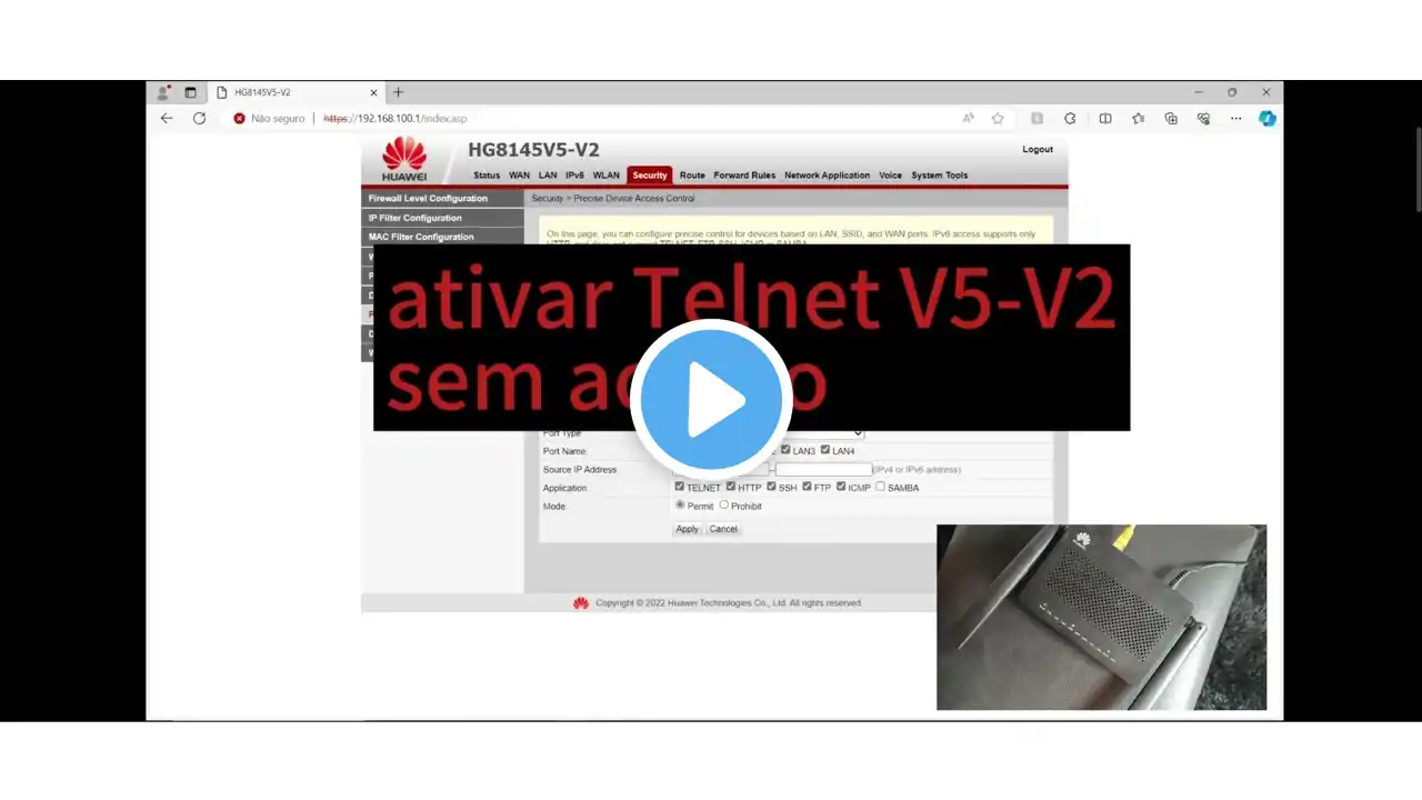 Ativar Telnet sem senha HG8145V5-V2