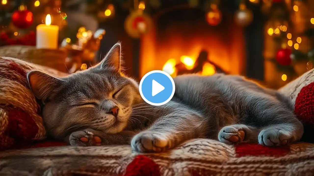 Relaxing Cat Music - Cozy Room With Purring Cat and Crackling Fireplace🔥Deep Sleep, Stress Relief.