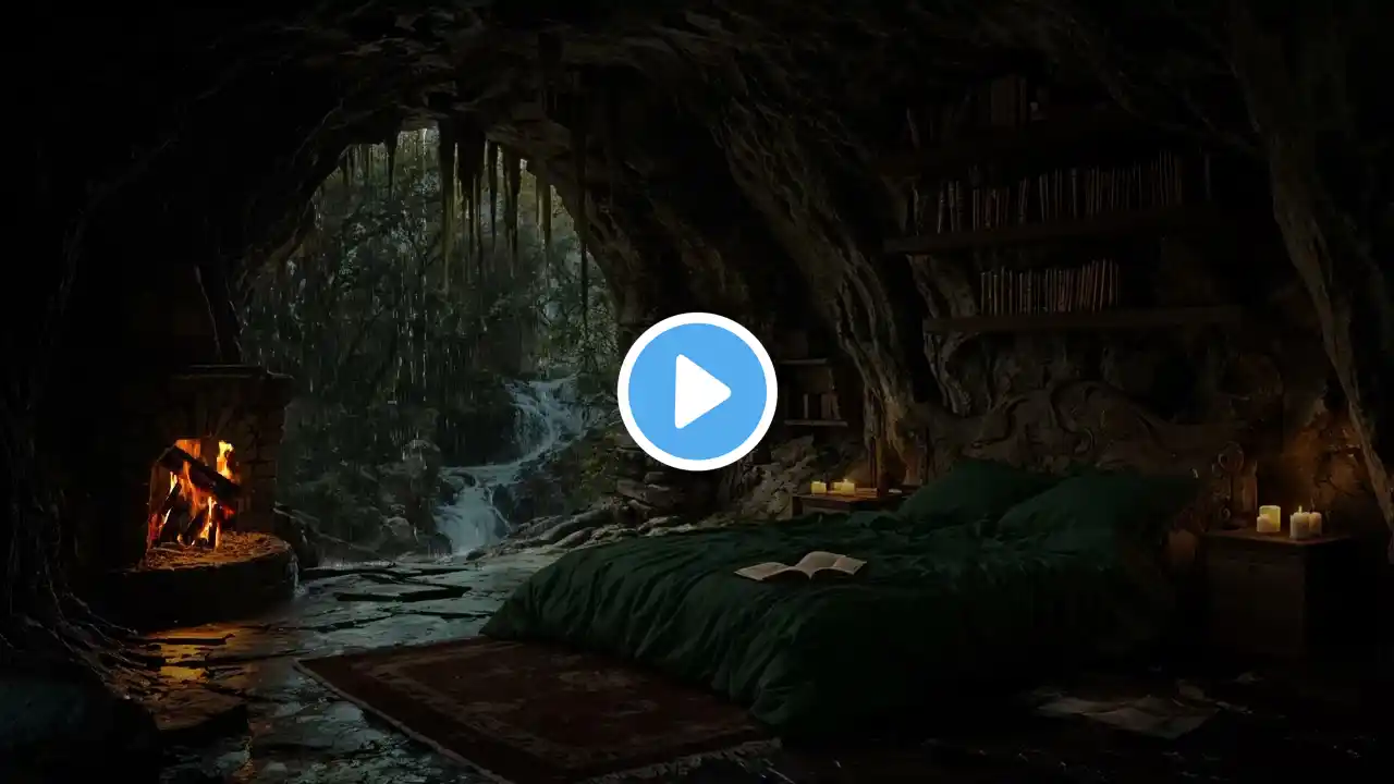 Cozy Cave Retreat - Relaxing Rain & Crackling Fireplace Sounds for Deep Sleep & Stress Relief