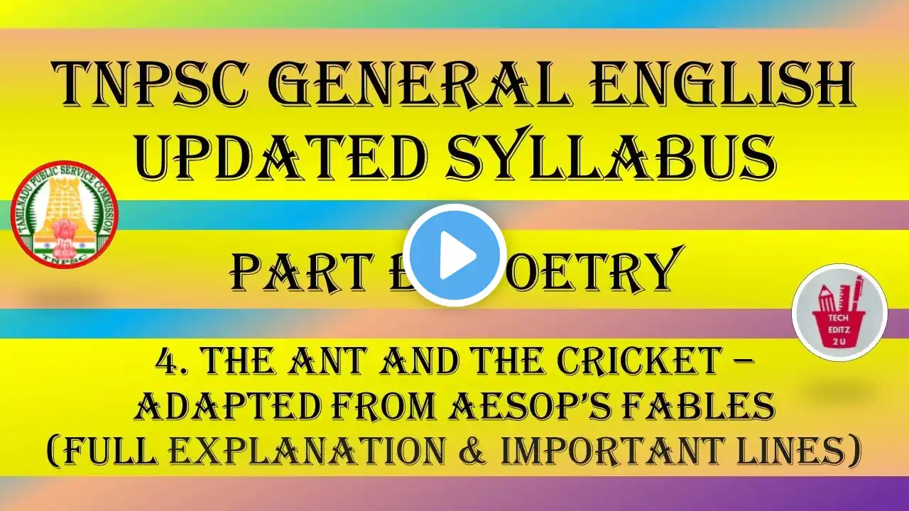 Part B - Poetry | Standard: 10 | The Ant and The Cricket - Full Explanation & Important Lines