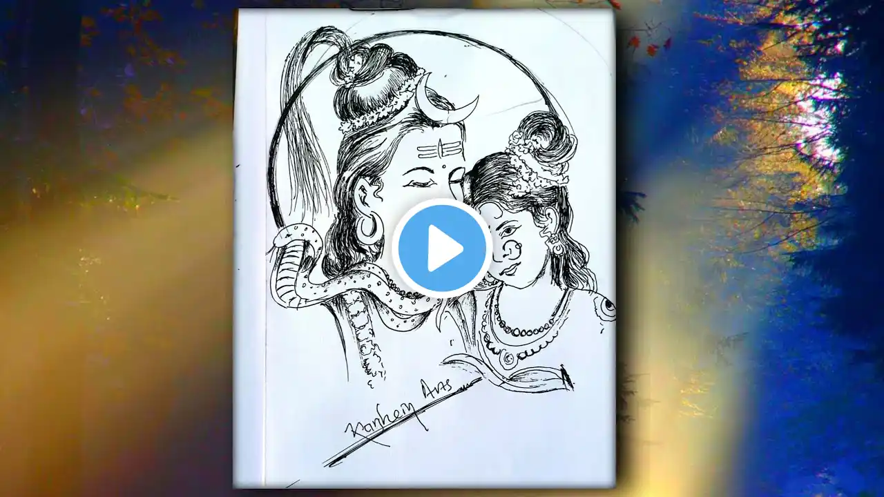 How to draw lord Shiva easy steps by step🕉️🔱🙏🥰❤️🔥/Shiv Parwati drawing with pen  ‪@KanheinArts‬