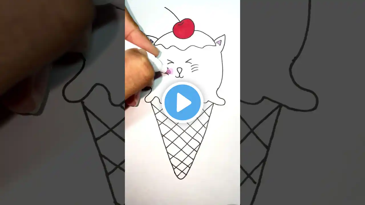 How to draw Ice Cream Cat 🍦🐱✨ #shorts #IceCreamLover #IceCreamCat #art