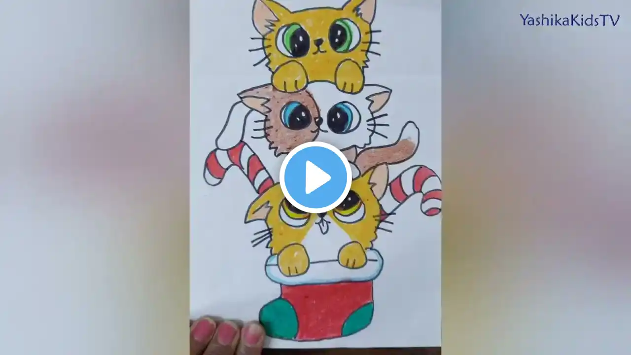 How To Draw A Christmas Kitten 🐱 Stack   Folding Surprise