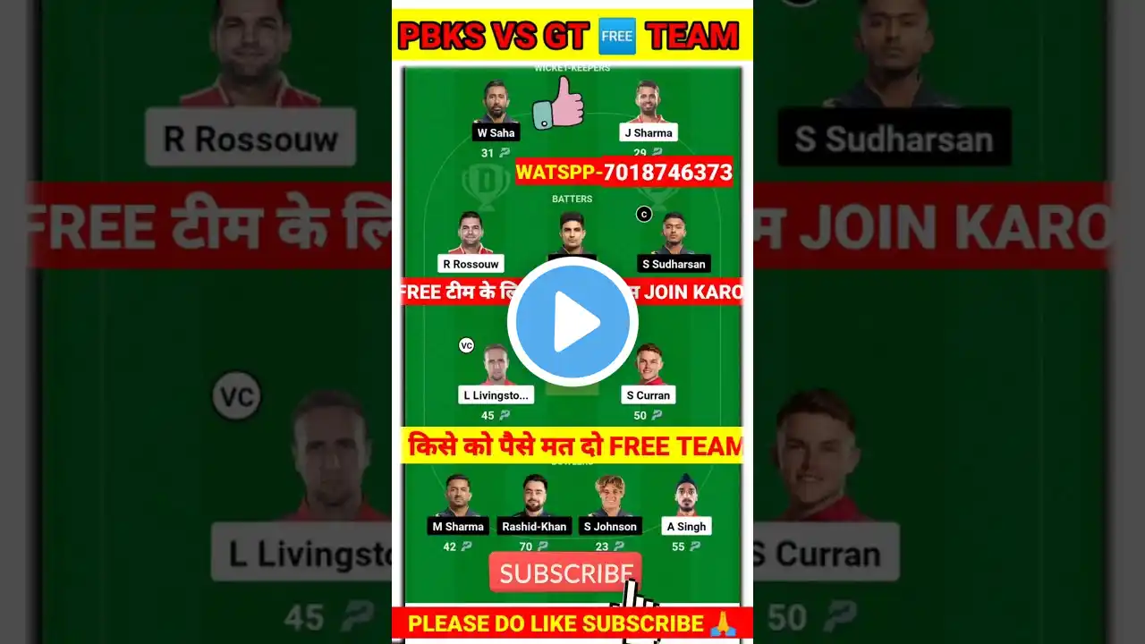 PBKS VS GT DREAM11 TEAM PREDICTION | PBKS VS GT GRAND LEAGUE TEAM | PBKS VS GT DREAM11 PREDICTION