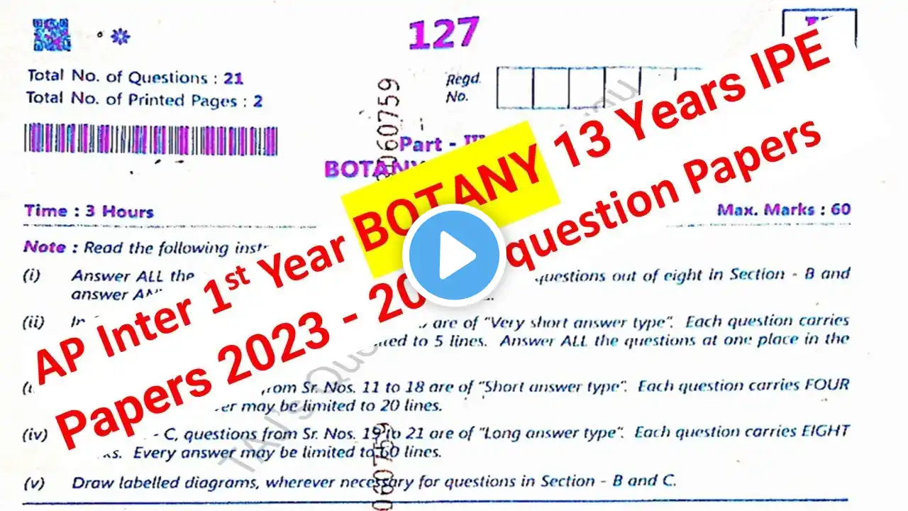 AP Inter 1st Year Botany 2023 to 2009 13 years previous Question Paper Boards IPE Andhra Pradesh