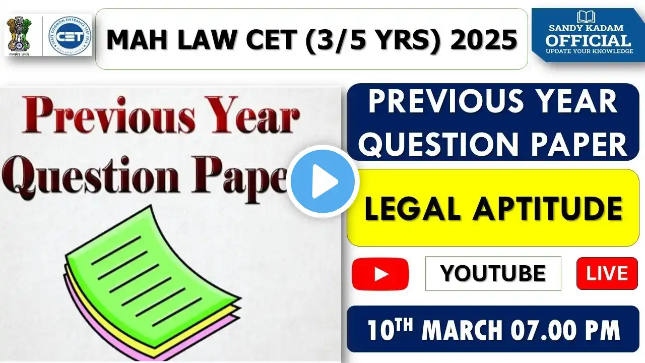 MAH LAW CET (3/5 Yrs) 2025 - legal aptitude | previous year question paper | #legalaptitude #pyq