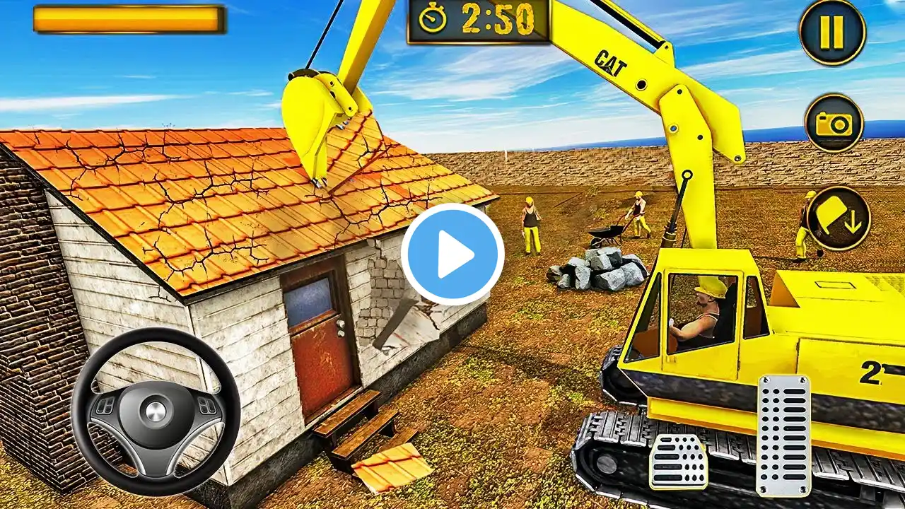 Wrecking Crane Demolishing Old House - Dragline Excavator Driving - Android Gameplay