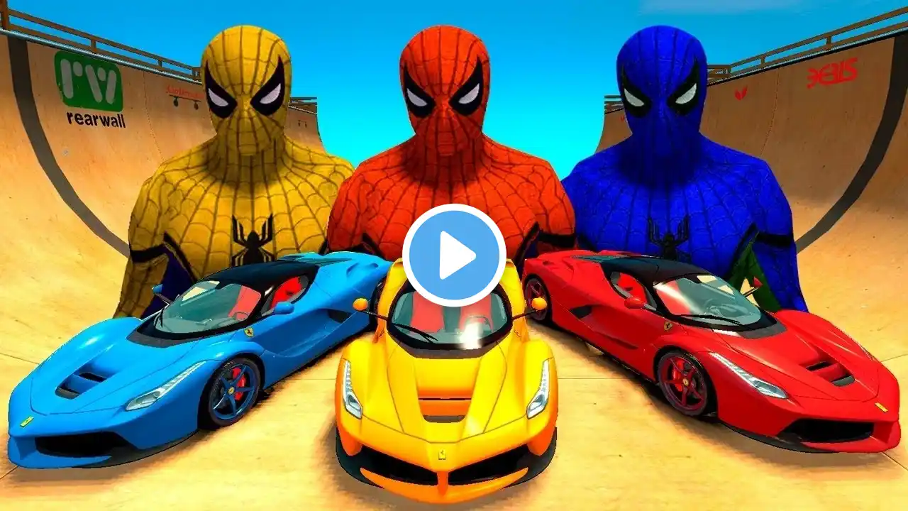 COLOR SPIDERMAN & COLORS FERRARI IN TROUBLE! CARS PARTY FOR CHILDREN