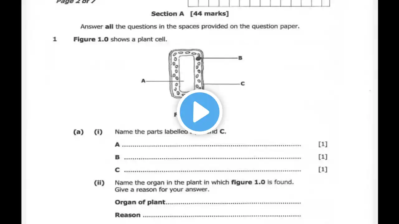 GCE|| Biology Paper 2, 2020 question 1