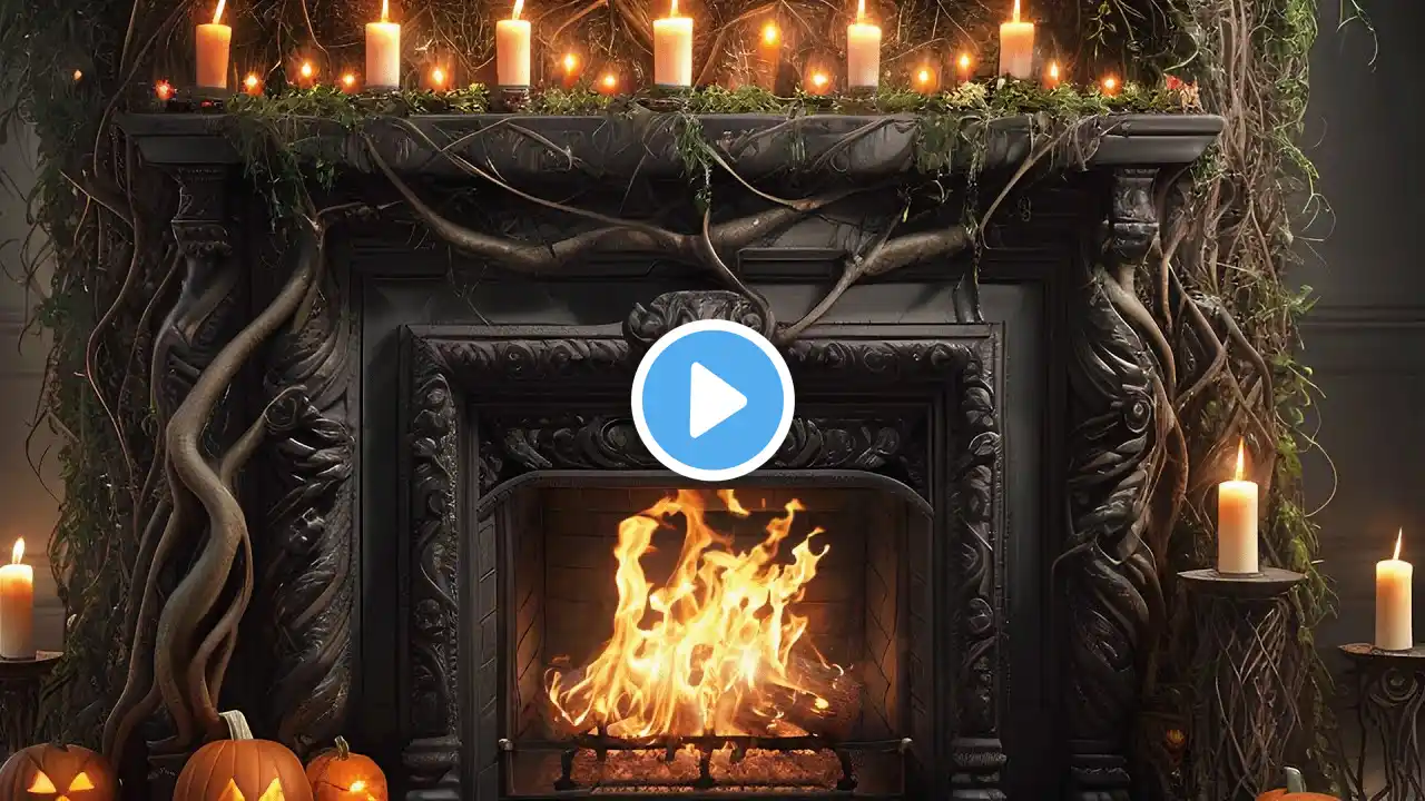 Cozy Fireplace Background 🍂 Crackling Fire Relaxing Sound Effects 🍂 Halloween Autumn Ambience